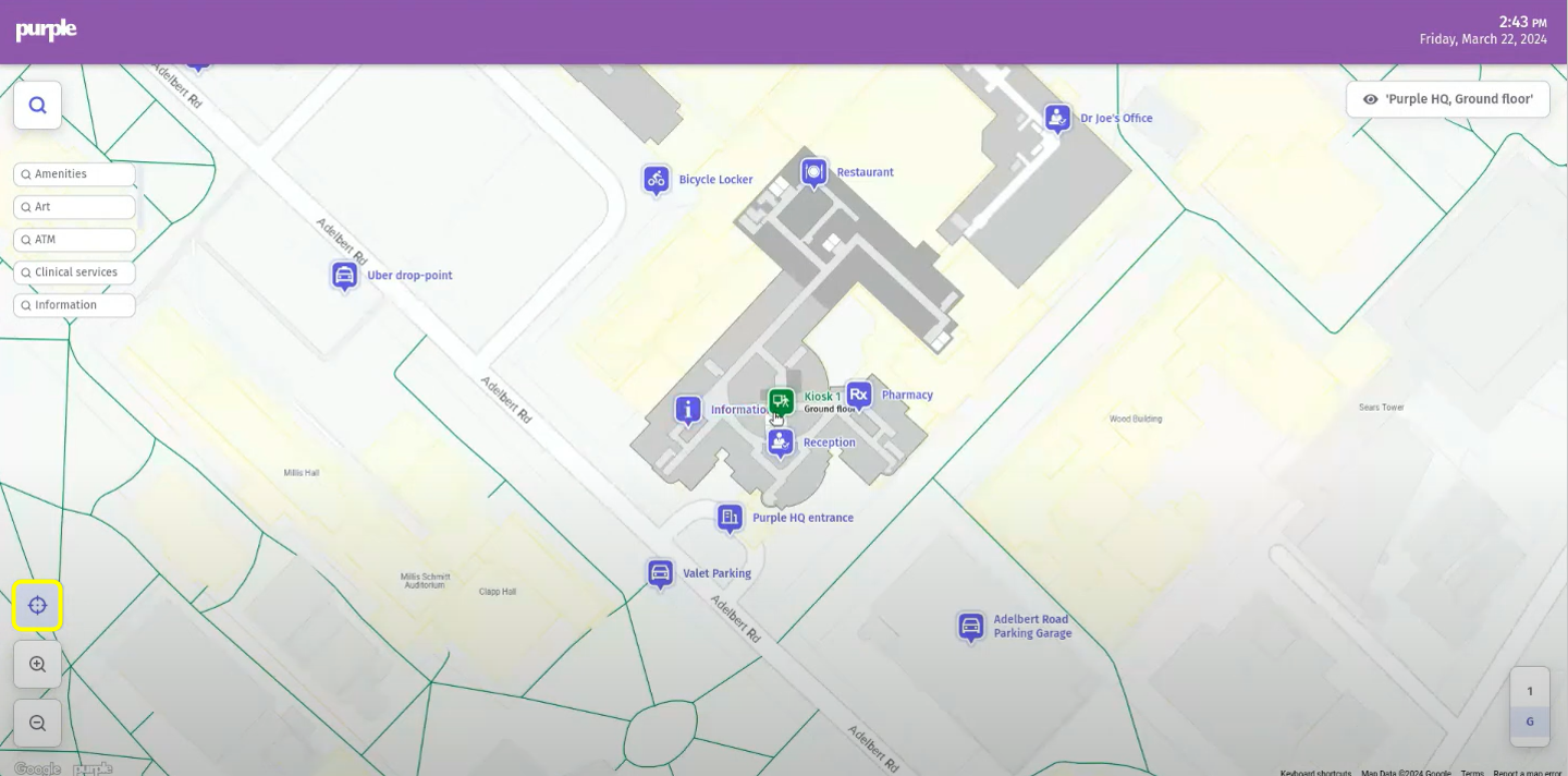 Kiosk locate me button